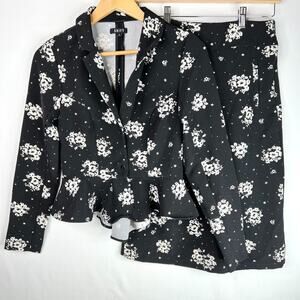 Vintage Shift Black & White Floral Peplum Skirt Suit XS/S